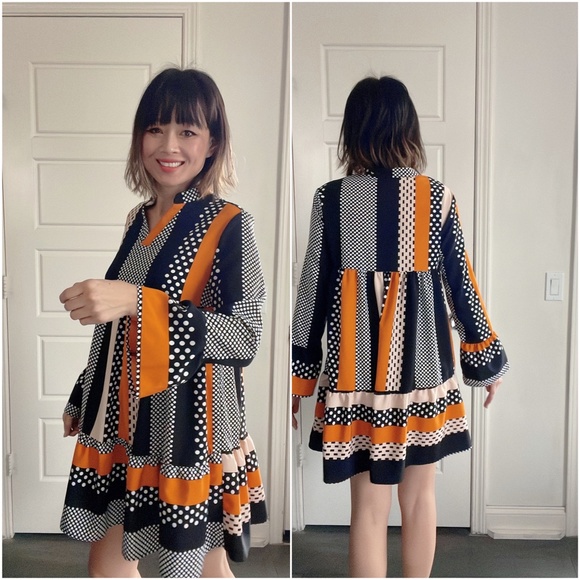 13 Color Block Polka Dot Ruffle Mini Dress - Picture 3 of 9